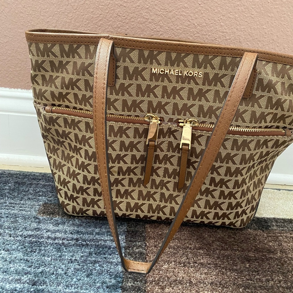 Michael Kors Tan and Brown Logo Tote